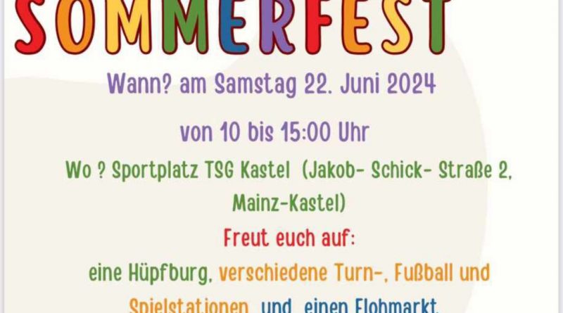 TSG Kinder Sommerfest mit Flohmarkt – Samstag 22.Juni – 10 – 15:00 Uhr
